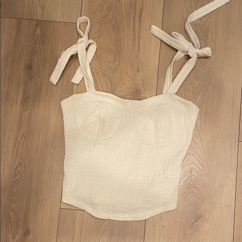 Maeve Cream Tie-Strap Crop Top